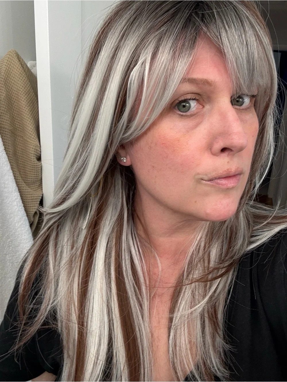 DWY Elara Women’s Layered Long Wig in Ash Blonde/ silver  with Brown Highlights